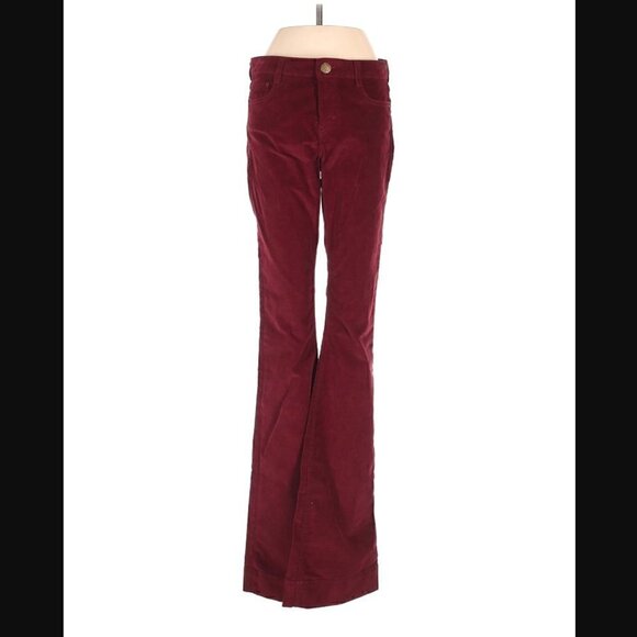 Maje Corduroy Jeans XS 34 Pavory Flared Mid-Rise Bordeaux Red Luxury Party Trip - Picture 3 of 10